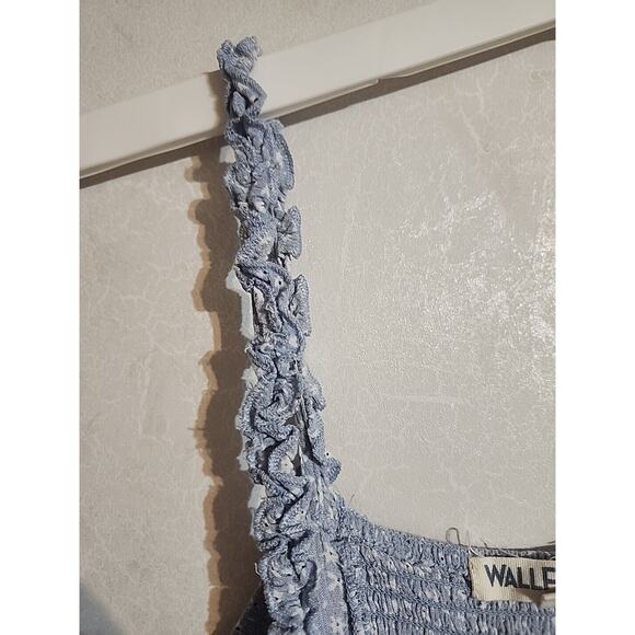 Wallflower Spaghetti Ruffle Strap Flowy Shirt / Mini Dress sz Large Blue Floral - Picture 7 of 8